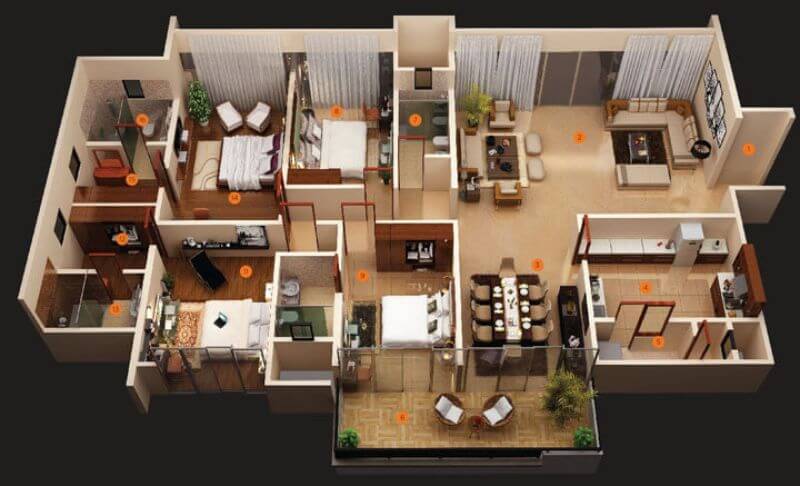 Biệt thự 1 tầng 4 phòng ngủ - Mẫu biệt thự 4 phòng ngủ đẹp 2021